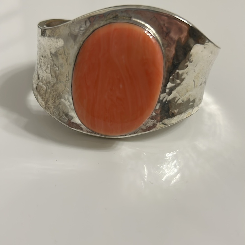 Silver and Coral Bracelet
